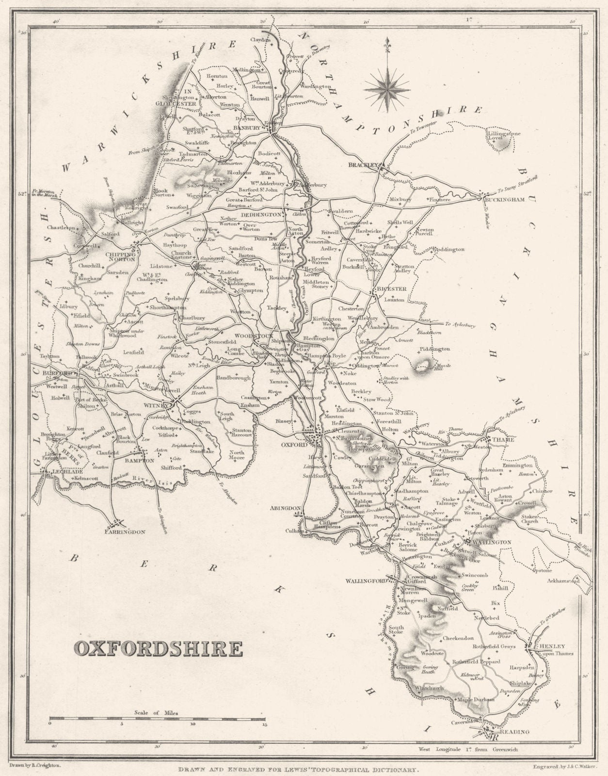 OXFORDSHIRE. Oxon. Lewis 1844 old antique vintage map plan chart